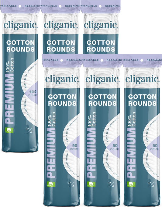Cliganic Premium 100% Cotton Makeup Remover Pads 540 Count, (Pack of 6) - Available at All In One Marketplace Canada