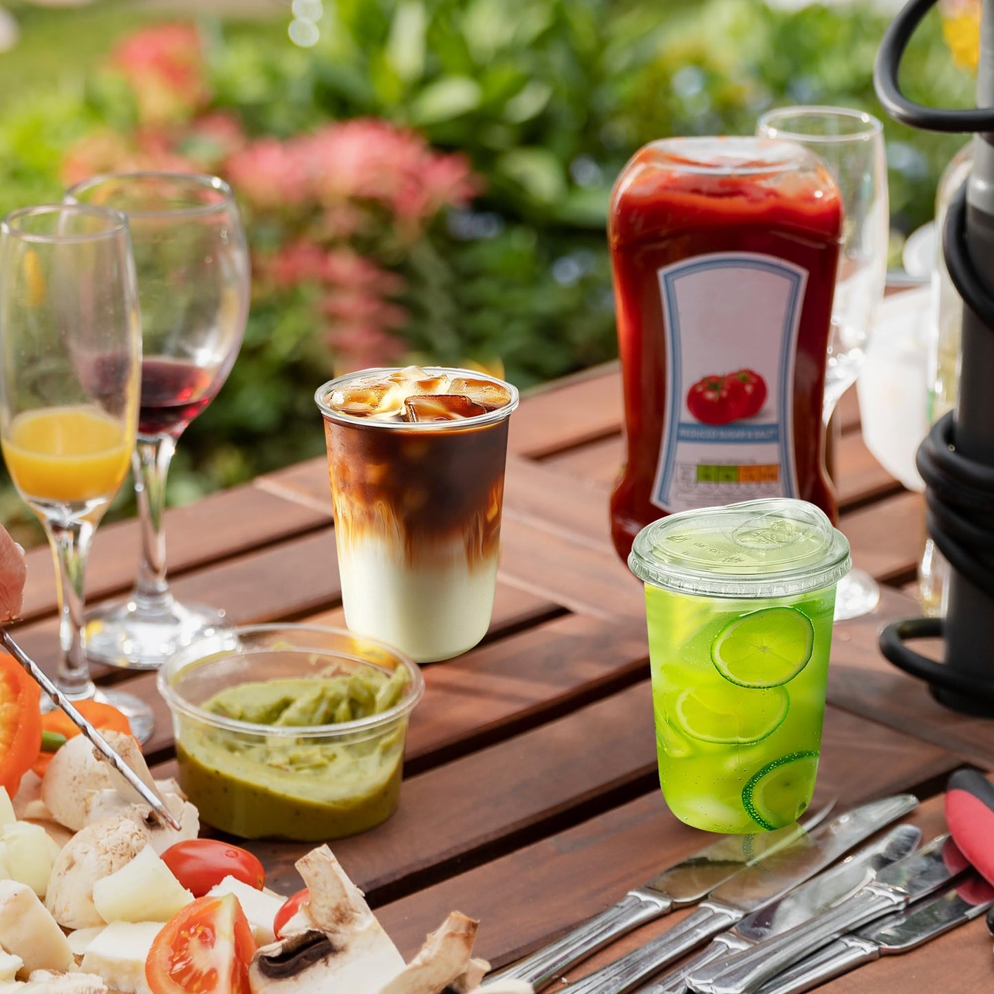 50 Pack 16oz Clear Plastic Cups with Sip Lids, Disposable Iced Coffee Cup with Strawless Lid for Party Wedding Catering Events, to Go Cups for Cold Drinks Smoothie Milkshake Lemonade Bubble - Available at All In One Marketplace Canada