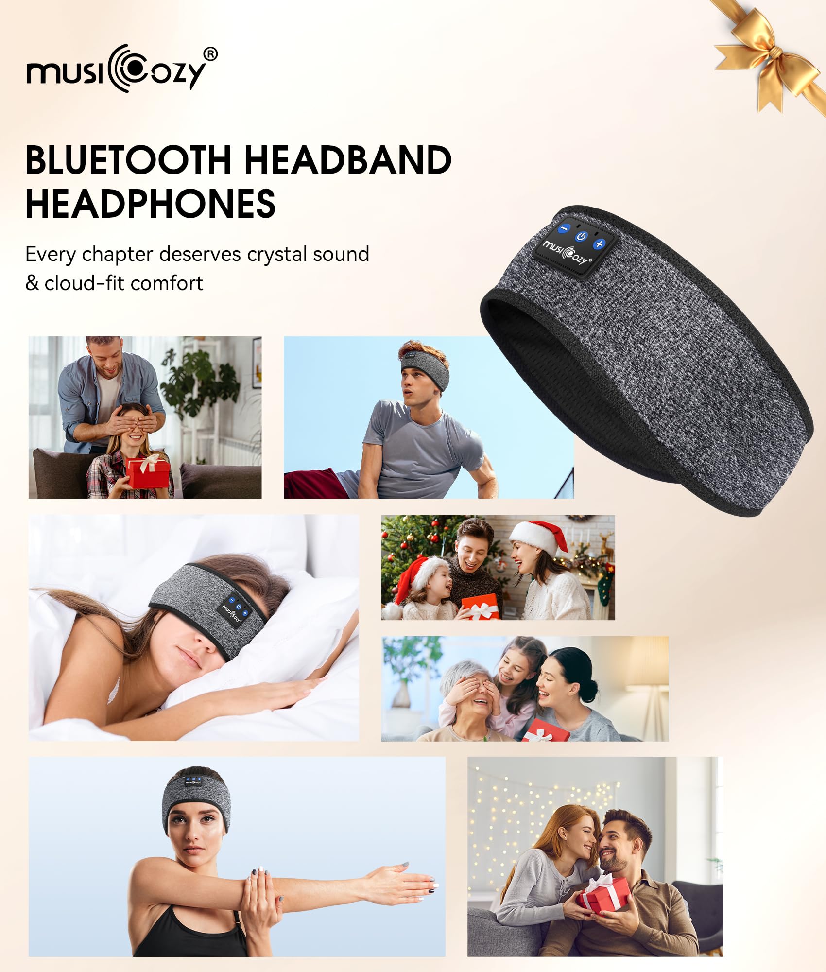 MUSICOZY Bluetooth 5.4 Sleep Headphones Headband, Wireless Sleeping Headphones Sleep Mask Earbuds IPX6 Waterproof for Side Sleepers Workout Running Insomnia Travel Yoga Cool Tech Gadgets Unique Gift - Available at All In One Marketplace Canada