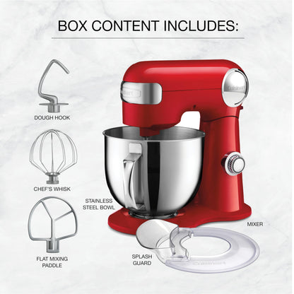 Cuisinart Precision Master 5.5-Quart Tilt-Head Stand Mixer, 12 Speed, 500W, Includes Bowl, Dough Hook, Chef's Whisk and Flat Mixing Paddle, Red (SM-50RC) - Available at All In One Marketplace Canada