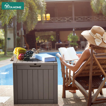 YITAHOME 31 Gallon Outdoor Storage Deck Box, Waterproof Resin Package Delivery and Storage Box with Lockable Lid for Patio Furniture Cushions, Pool Accessories, Garden Tools, Taupe YITAHOME