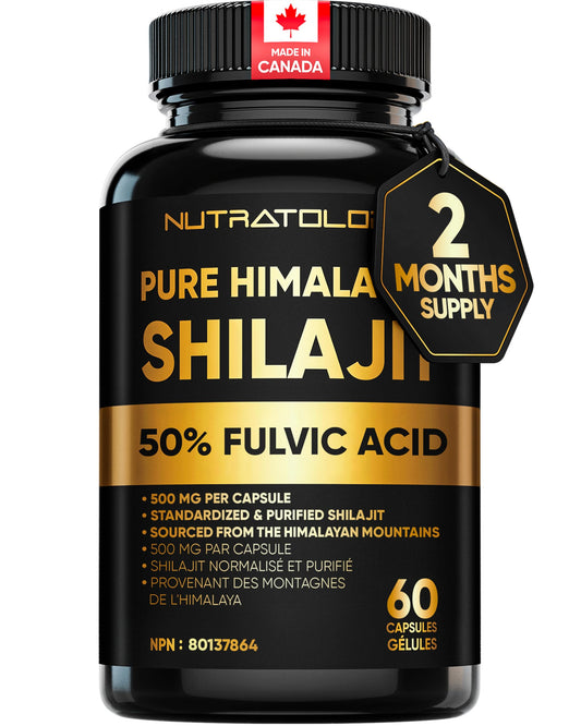 Nutratology® Pure Shilajit Capsules | 50% Fulvic Acid | High Potency & Purity - Sourced from the Himalayan Mountains - Shilajit for Men & Women - 60 Count - Available at All In One Marketplace Canada