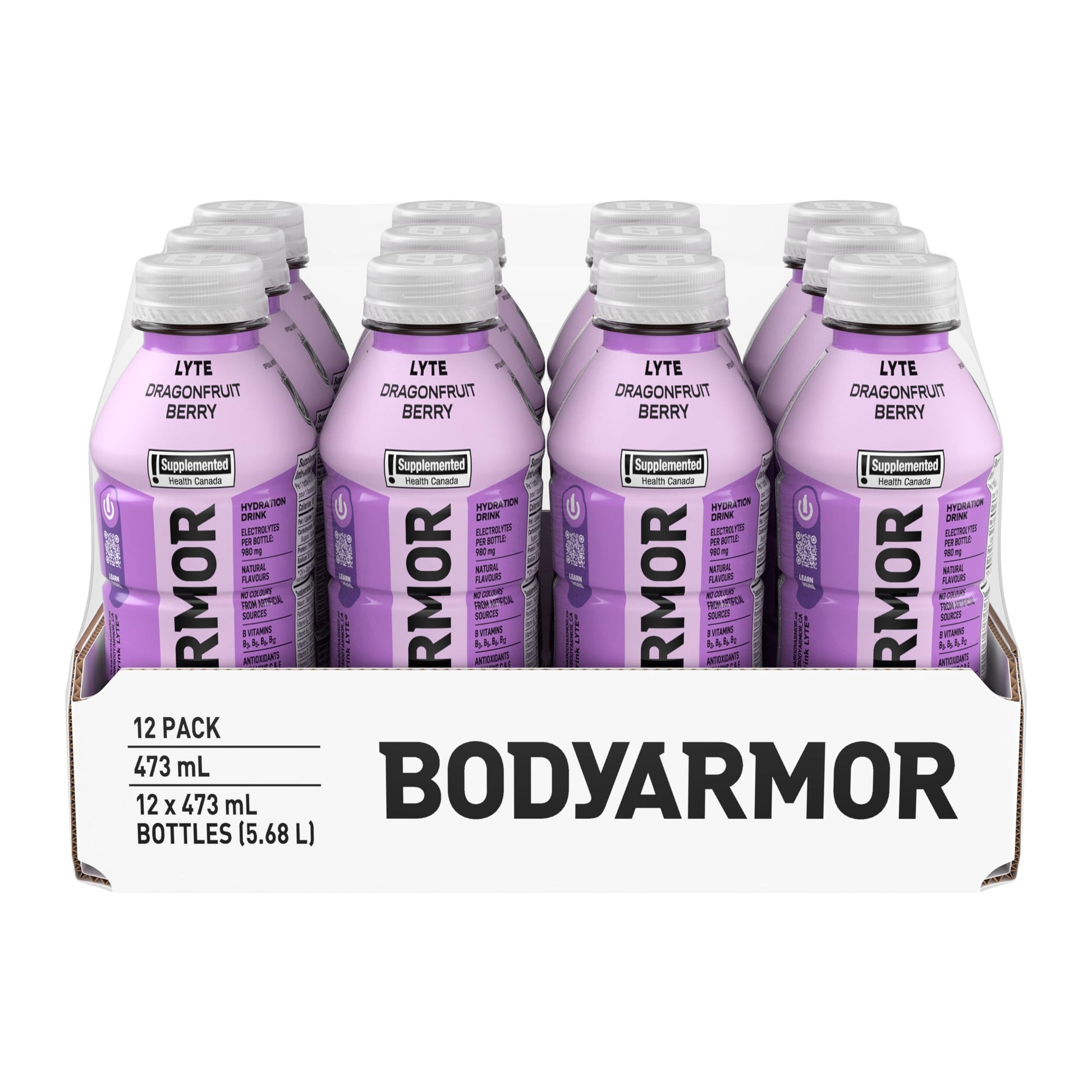 BODYARMOR Lyte Dragonfruit Berry, 473 mL Bottles (12 Pack) – Low-Calorie Sports Hydration Drink with Coconut Water, Potassium-Packed Electrolytes and Antioxidant Vitamins - Available at All In One Marketplace Canada