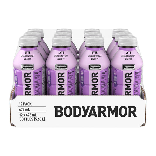 BODYARMOR Lyte Dragonfruit Berry, 473 mL Bottles (12 Pack) – Low-Calorie Sports Hydration Drink with Coconut Water, Potassium-Packed Electrolytes and Antioxidant Vitamins - Available at All In One Marketplace Canada
