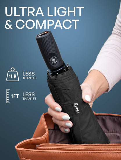 Repel Windproof Travel Umbrella - Compact & Withstands Winds up to 100MPH, Strongest Premium Auto Folding Umbrella for Rain and Sun - Durable, Light & Portable for Women & Men, Fits Backpack & Cars - Available at All In One Marketplace Canada