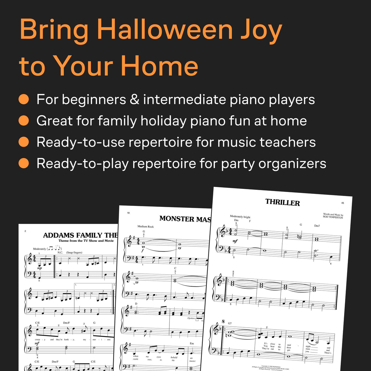 Livre de partitions pour piano Halloween Favorites Big Note | 17 thèmes musicaux effrayants et envoûtants pour débutants et joueurs confirmés | Partitions de piano facile pour soirée d'Halloween