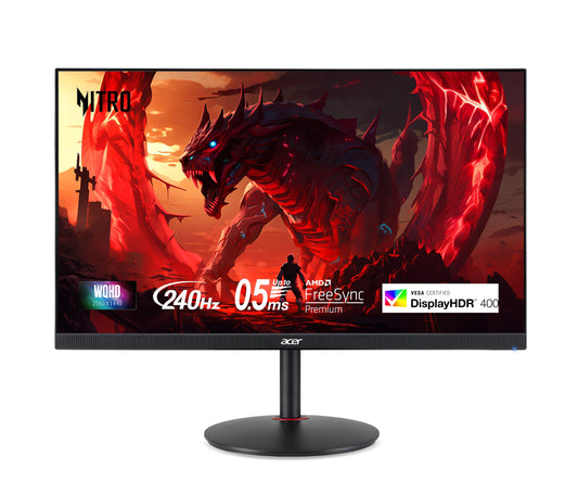 Moniteur gaming Acer Nitro 27” | WQHD 2560 x 1440 | IPS | ZeroFrame | AMD FreeSync Premium | Taux de rafraîchissement jusqu'à 240 Hz | Jusqu'à 0,5 ms | sRGB 99% | 1 x DisplayPort 1.4 & 2 x HDMI 2.0 | XV272U W2bmiiprx