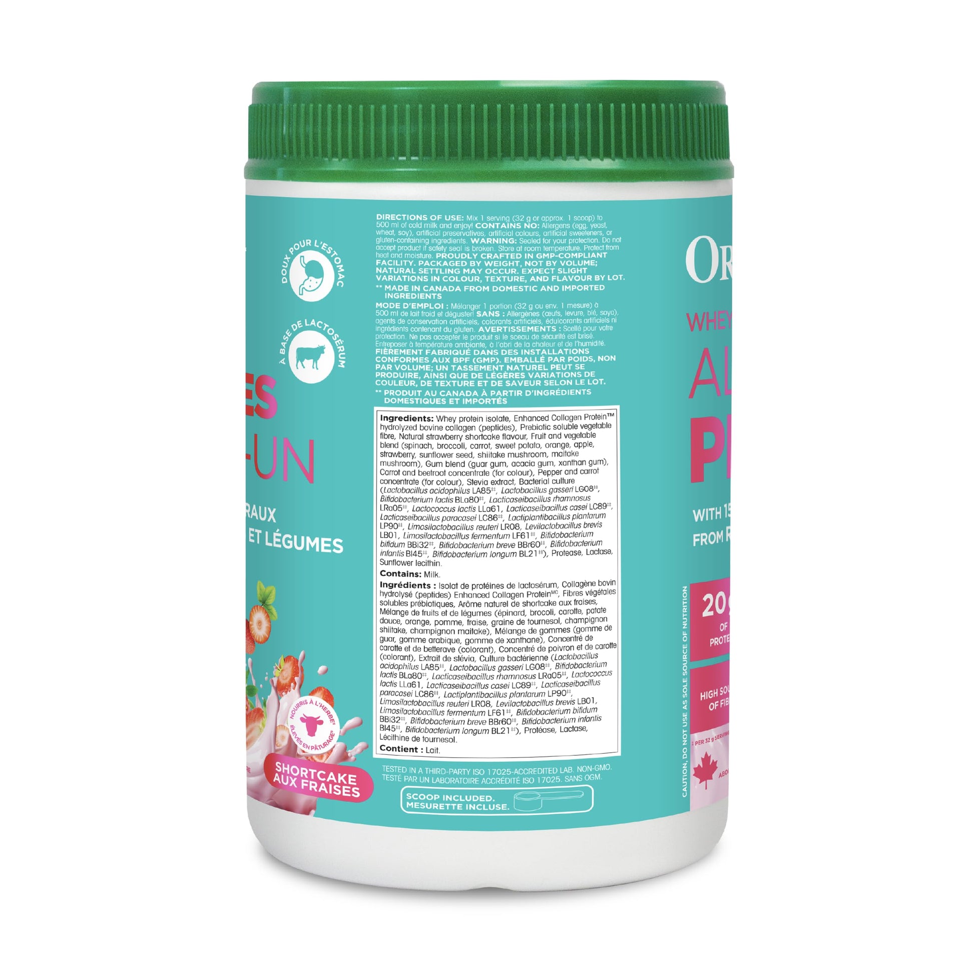 Organika All-in-One Strawberry Shortcake Protein Powder with 20g Protein,15 Vitamins & Minerals from Real Fruits & Veggies,5 Billion CFU Probiotics,4g Prebiotic Fiber, Digestive Enzymes,1g Sugar- 640g Organika