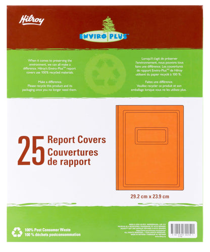 Hilroy 3-Prong Report Cover, 8-1/2” x 11”, Orange, 25 Per Pack (06203)