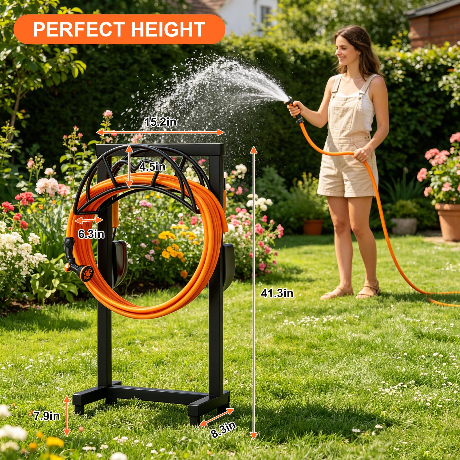 Garden Hose Holder, Freestanding Heavy Duty Water Hose Holder for Outside, Upgraded Metal Hose Stand with 150-Foot Capacity, Detachable Garden Hose Storage Hose Reel Rack, Black - Available at All In One Marketplace Canada