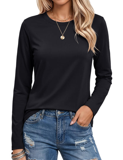 MAGCOMSEN Womens Long Sleeve Shirts Fall Clothes Basic Cotton Top Black L 🍁 All In One Marketplace Canada