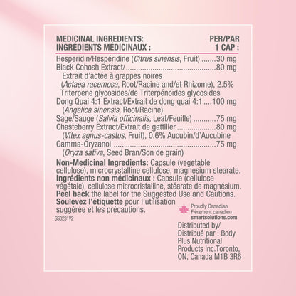 Smart Solutions Menosmart+ Vegetarian Capsules, Reduces Hot Flashes and Night Sweats, Promotes a Calm Mood, and Relieves Menopause Symptoms. With Sage, Black Cohosh, and Chasteberry, Gluten-Free, 120 Count - Available at All In One Marketplace Canada