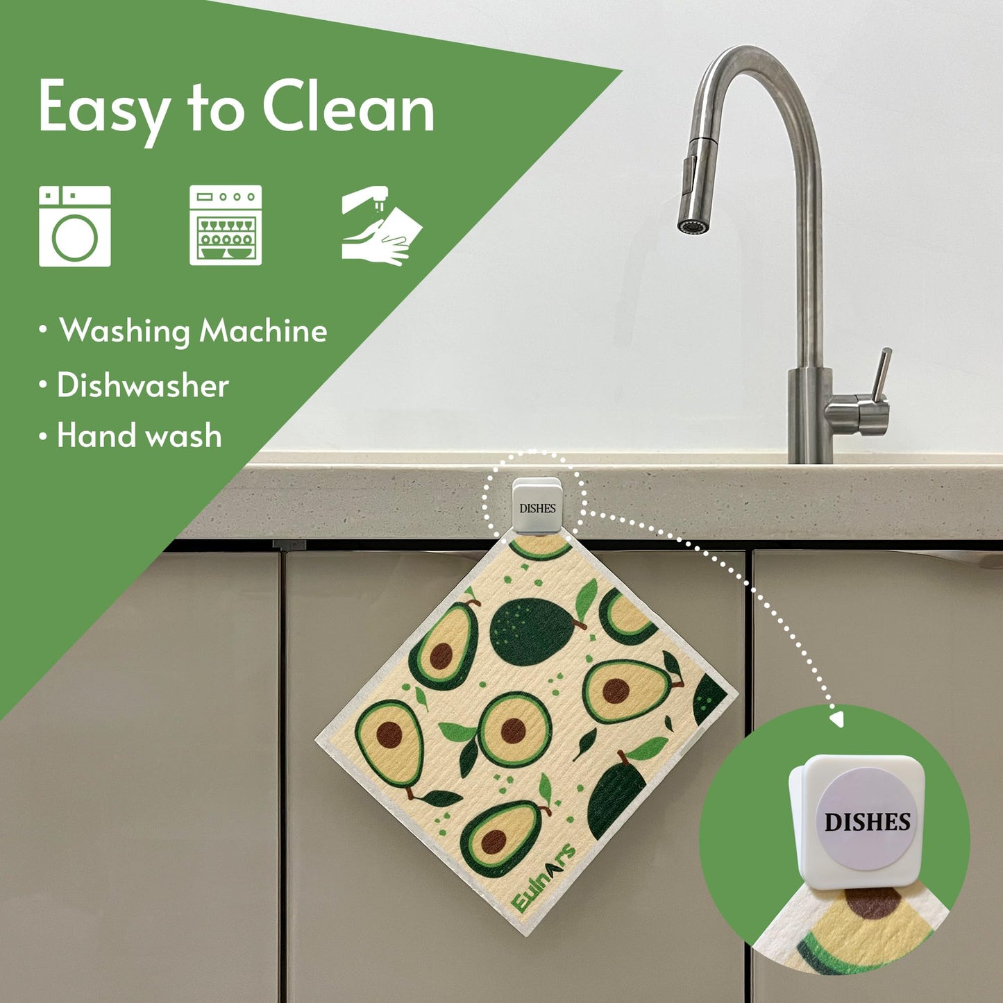 Eulnars Swedish Dish Cloth, 8-Pack Reusable Paper Towels, Swedish Dish Cloth with 3 Clips, 9 Classified Labels, Quick Drying Washable Dish Cloths, Super Absorbent Kitchen Towels, Odorless - Available at All In One Marketplace Canada