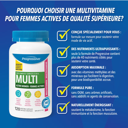 Progressive Advanced Daily Multivitamin for Active Women, with DIM, Chastetree, Maca, and Ashwagandha. Supports Immune Health, Healthy Estrogen Balance, and Energy, 100% Complete, Canadian-Made, 120 Count Progressive
