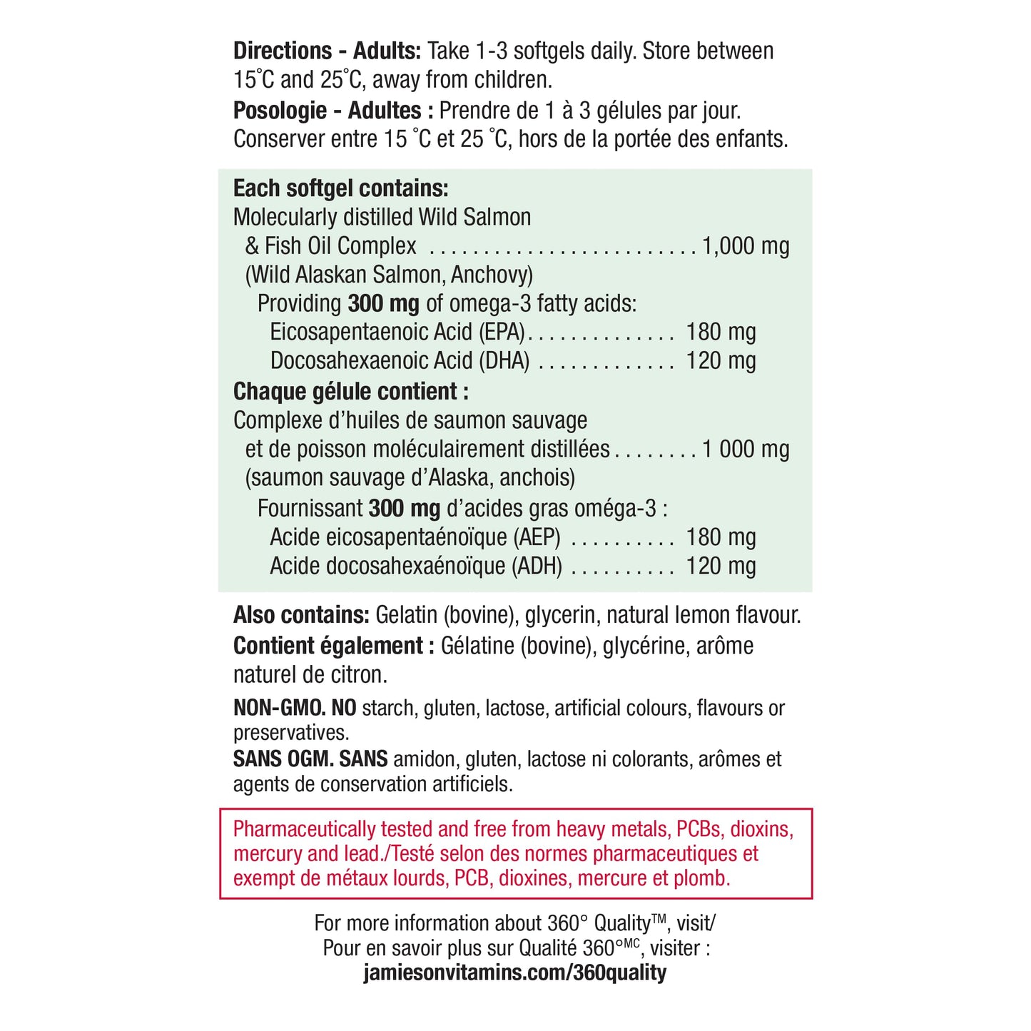 Jamieson Wild Salmon & Fish Oil 1,000 mg, No Fishy Aftertaste, Supports Heart Health and Brain Health. With Wild Alaskan Salmon, EPA, and DHA, Non-GMO, Gluten-Free, Proudly Canadian, 210 Softgels Jamieson