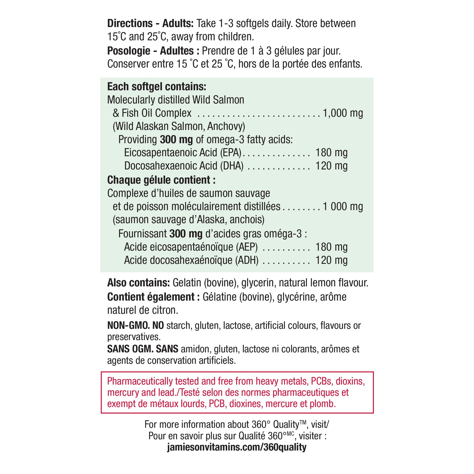 Jamieson Wild Salmon & Fish Oil 1,000 mg, No Fishy Aftertaste, Supports Heart Health and Brain Health. With Wild Alaskan Salmon, EPA, and DHA, Non-GMO, Gluten-Free, Proudly Canadian, 210 Softgels Jamieson