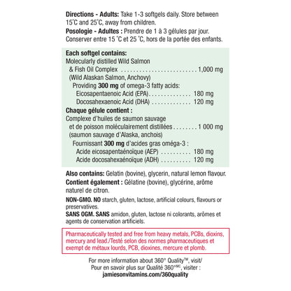 Jamieson Wild Salmon & Fish Oil 1,000 mg, No Fishy Aftertaste, Supports Heart Health and Brain Health. With Wild Alaskan Salmon, EPA, and DHA, Non-GMO, Gluten-Free, Proudly Canadian, 210 Softgels Jamieson