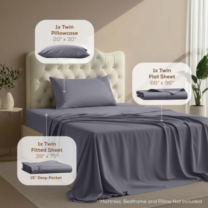 Utopia Bedding Twin/Single Bed Sheets - 3 Piece Twin Size Cooling Sheet Set - Hotel Luxury Soft Breathable Microfiber, Oeko-TEX, Deep Pocket Easy Fit & Care, Fade & Wrinkle Resistant, Grey
