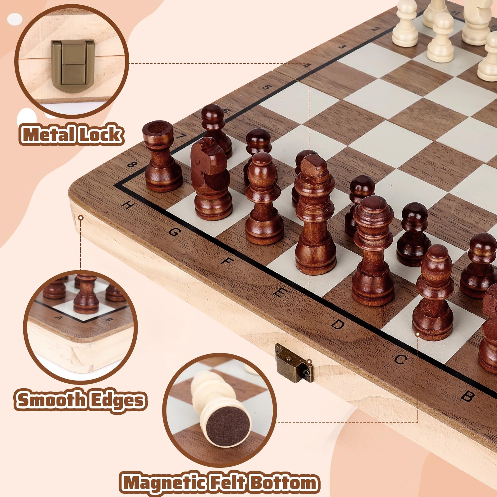 Joneytech Wooden Chess Set,11.5 inch Magnetic Chess Board Folding Design with Storage Travel Chess Game for Kids, Adults and Family Game Night - Available at All In One Marketplace Canada