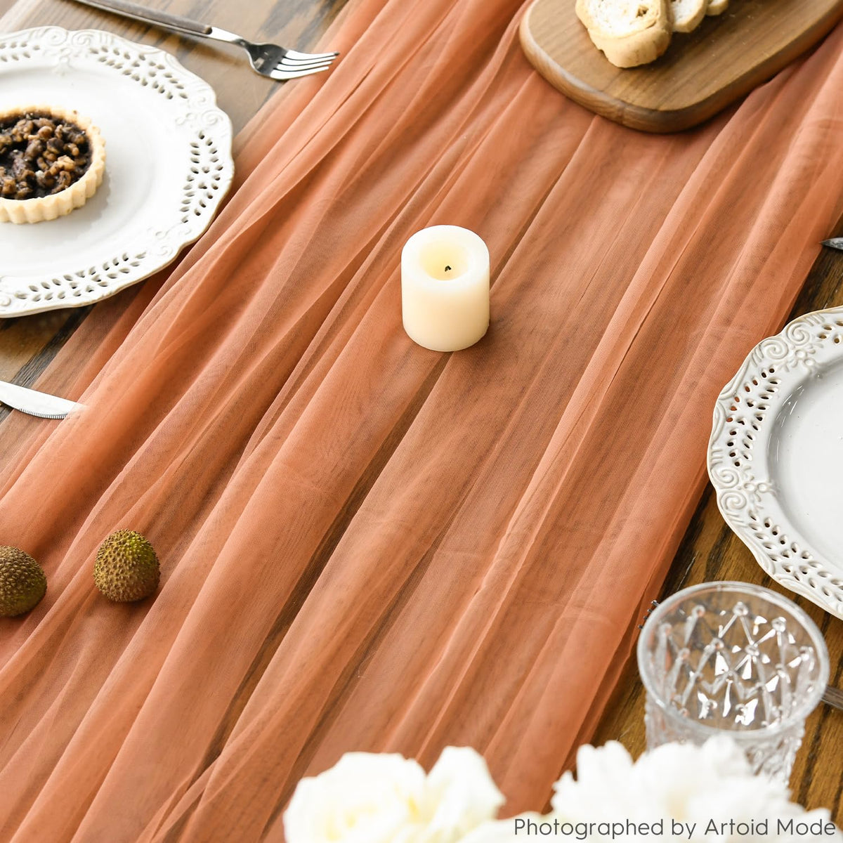 Artoid Mode Terracotta Gauze Table Runner 120 Inch 10FT, Seasonal Sheer Kitchen Dining Holiday Wedding Birthday Baby Shower Table Decor for Home Party 🍁 All In One Marketplace Canada