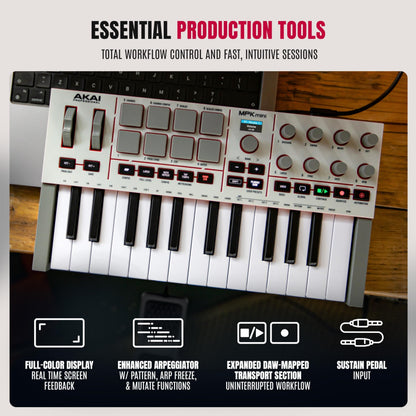 Akai Professional MPK Mini IV 25-Key USB-C MIDI Keyboard Controller, Grey