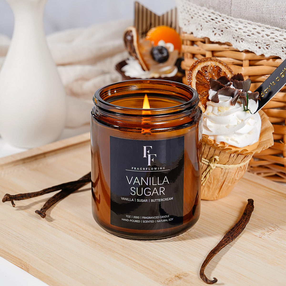 FF FRAGRFLOWING Vanilla Sugar Candle, Natural Soy Wax, 7 oz 🍁 All In One Marketplace Canada