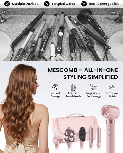MESCOMB Hot Air Styler Hair Dryer Brush Kit, Peach Pink