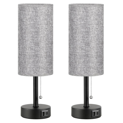 Grey Bedside Lamp for Bedroom Set of 2 - Nightstand Table Lamp with USB A + C Charging Port, 3 Color Temperatures Pull Chain Night Stand Light with Bulb, Side Table Desk Reading Lamp for Living Room - Available at All In One Marketplace Canada
