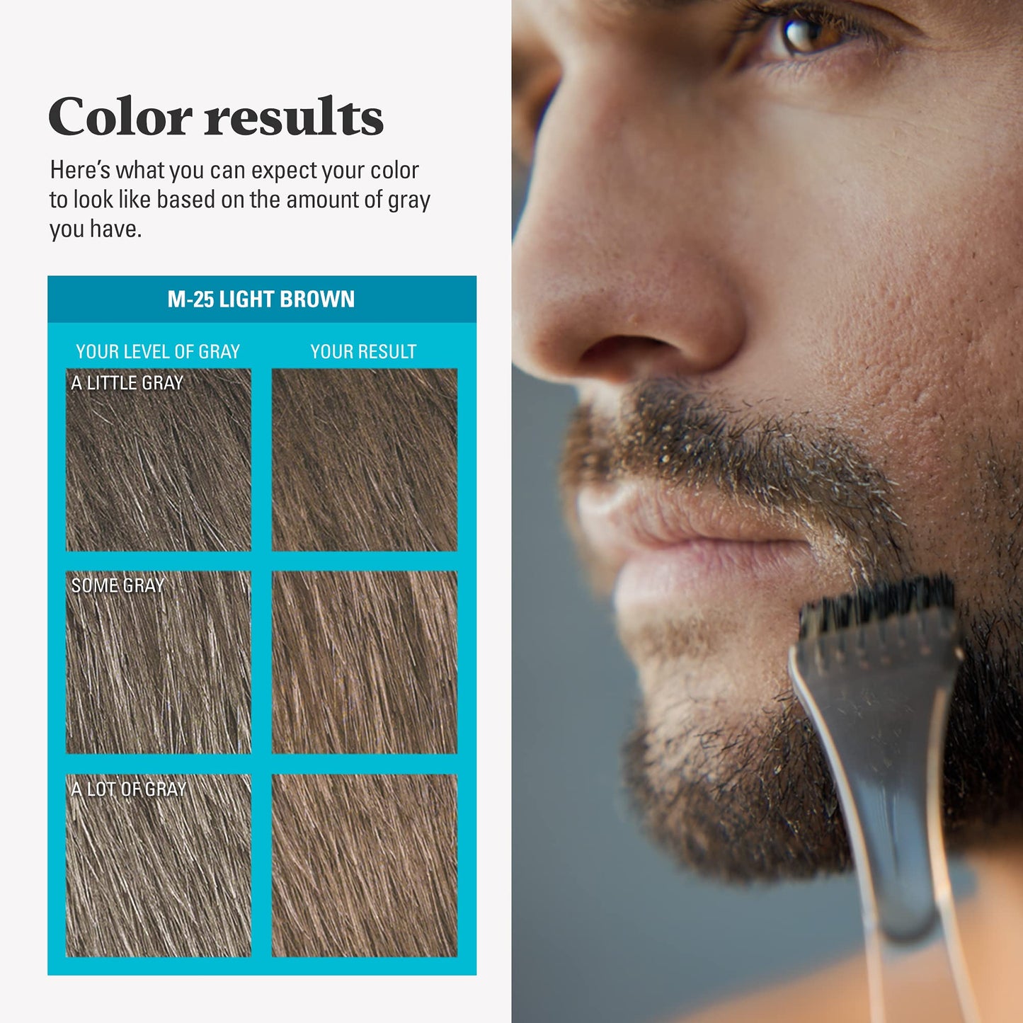 Just For Men Mustache & Beard, Beard Dye for Men with Brush Included for Easy Application, With Biotin Aloe and Coconut Oil for Healthy Facial Hair, Light Brown, M-25 (3 Count)