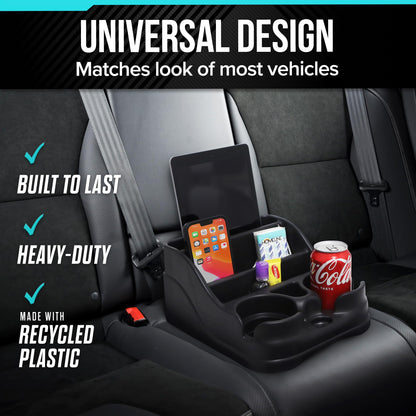 Moblorg Small Center Console for Cars, Trucks, Minivans, SUVs, Vehicle Organizer, Cup Holders, Recycled Plastic, Made in USA (Black) MOBLORG