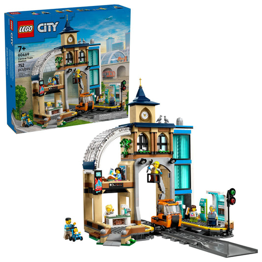 LEGO City Central Train Station Building Toy - Multi-Level Pretend Play Set for Boys & Girls, Ages 7+ - Building Blocks for Kids - Gift Idea for Birthdays - 60469 LEGO