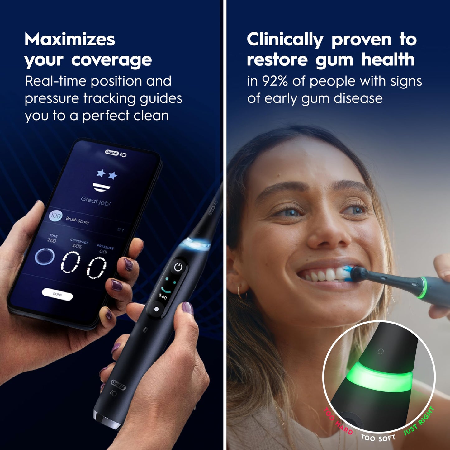 Oral-B iO Electric Toothbrush, Deep Clean + Protect, Rechargeable, Sapphire Blue with Visible Pressure Sensor, 5 Cleaning Settings, 2 Min Timer, a iO Series 7 Toothbrush, 2 Replacement Brush Heads, and Charging Travel Case - Available at All In One Marketplace Canada