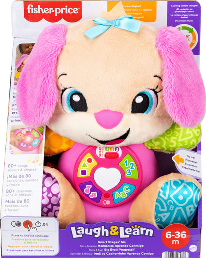Fisher-Price Baby Learning Toy Laugh & Learn Smart Stages Sis Pink Musical Plush with Smart Stages for Infants Ages 6+ Months, Multilanguage Version - Available at All In One Marketplace Canada