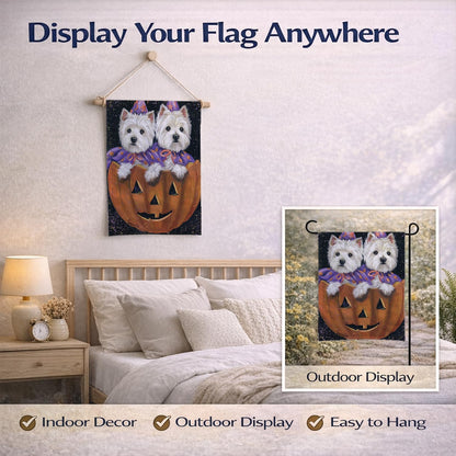 Caroline's Treasures PPP3205GF Westie Halloween Pumpkin Ride Flag Garden Size, Small, Multicolor