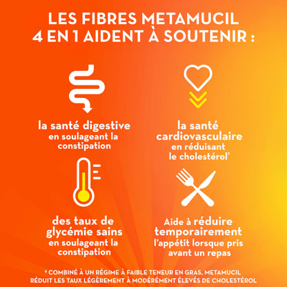 Metamucil, Daily Psyllium Husk Powder Supplement Packets, Sugar-Free, 4-in-1 Fibre for Digestive Health, Orange Smooth Flavored Drink, 44 Servings - Available at All In One Marketplace Canada