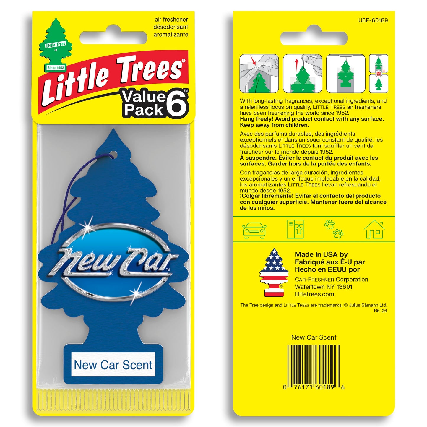 LITTLE Air Fresheners Car Air Freshener. Hanging Tree Provides Long Lasting Scent for Auto or Home. New Car Scent, 24 Air Fresheners
