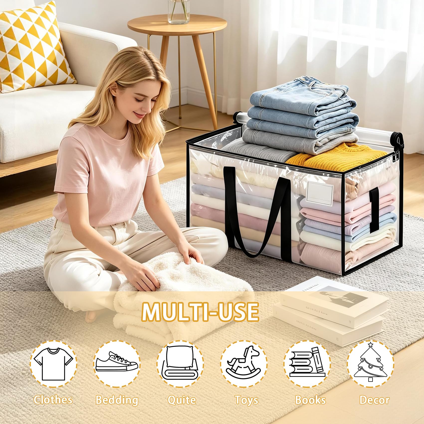 8 Pack Extra Large Heavy Duty Moving Bags,Clear Large Storage Bags with Lids,Moving Boxes with Zippers & Reinforced Handles,Transparent Packing Bags for College Dorm,Traveling,Christmas Decorations - Available at All In One Marketplace Canada