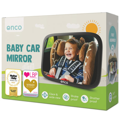 Onco Baby Car Mirror for Back Seat - Double Award-Winning, 100% Shatterproof Mirror, 360° Baby Must Haves, New Born Essentials, Car Mirror Rear Facing, Universal & Shake-Proof