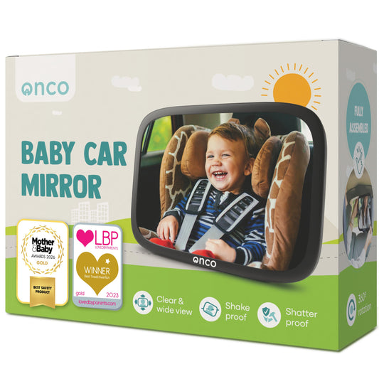 Onco Baby Car Mirror for Back Seat - Double Award-Winning, 100% Shatterproof Mirror, 360° Baby Must Haves, New Born Essentials, Car Mirror Rear Facing, Universal & Shake-Proof