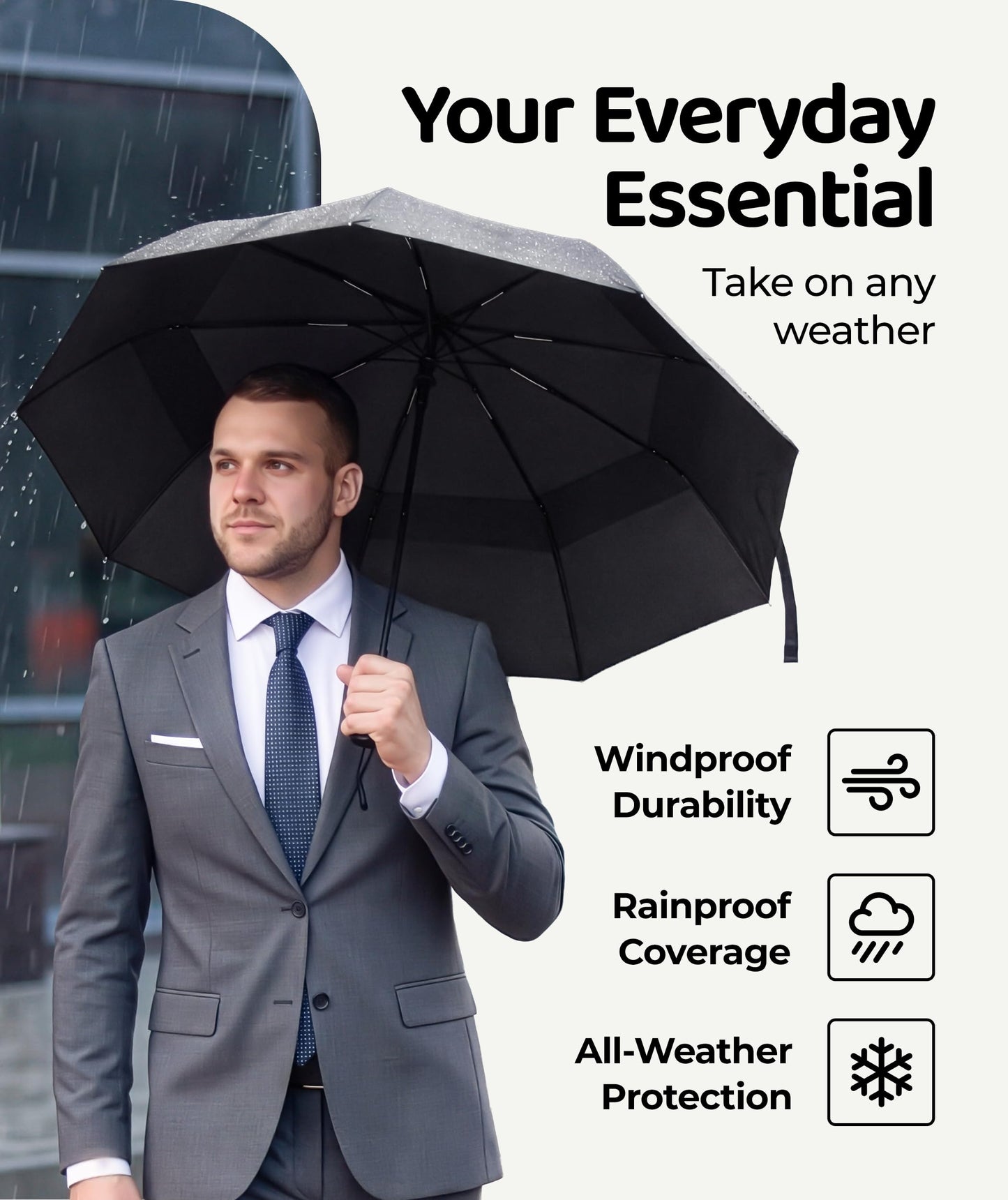 Repel Windproof Travel Umbrella - Compact & Withstands Winds up to 100MPH, Strongest Premium Auto Folding Umbrella for Rain and Sun - Durable, Light & Portable for Women & Men, Fits Backpack & Cars - Available at All In One Marketplace Canada