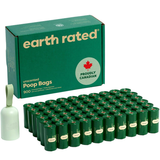 Earth Rated Dog Poop Bag Holder with Dog Poop Bags Rolls, New Look, Durable and Guaranteed Leakproof, Unscented, 1 Dispenser and 900 Bags