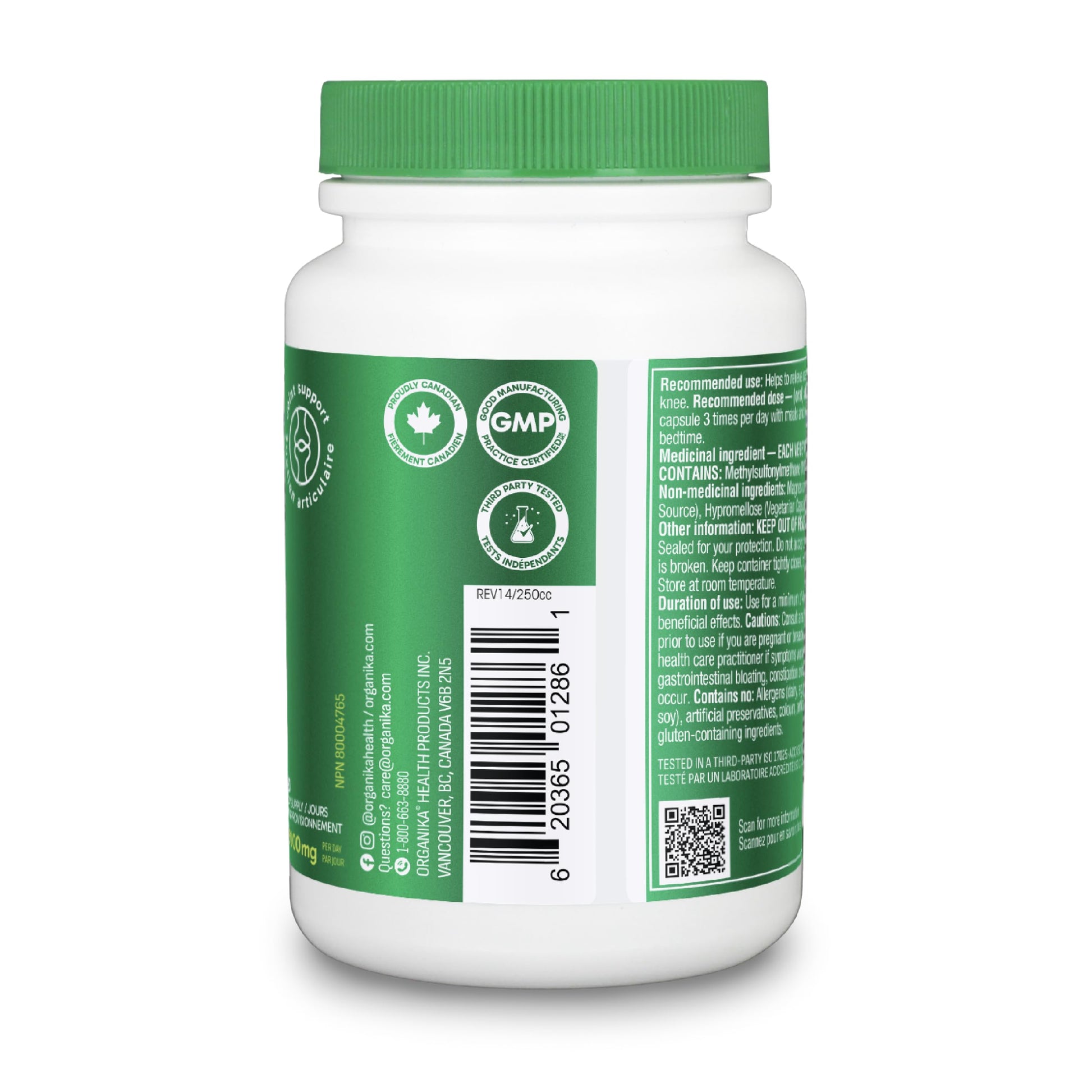 Organika MSM - Joint Support and Inflammation Relief Supplement | Supports Healthier Joints, Bones and Cartilage | Stronger Hair, Skin and Nails | Potent Antioxidant | 1,000mg of MSM - 90 vcaps Organika