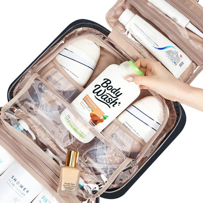 NISHEL Travel Toiletry Bag for Women, Portable Hanging Organizer for Full-Sized Shampoo, Conditioner, Brushes Set, Makeup Accessories, Large Size, Black 🍁 All In One Marketplace Canada