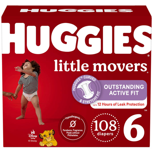 Huggies Size 6 Diapers, Little Movers Baby Diapers, Size 6 (35+ lbs), 108 Count
