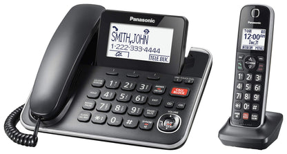 Panasonic DECT 6.0 2-in-1 Corded/Cordless Phone with Answering Machine, Advanced Call Block (1,000 Numbers), and Talking Caller ID - 1 Cordless Handset - KX-TGF870CB, Black Panasonic