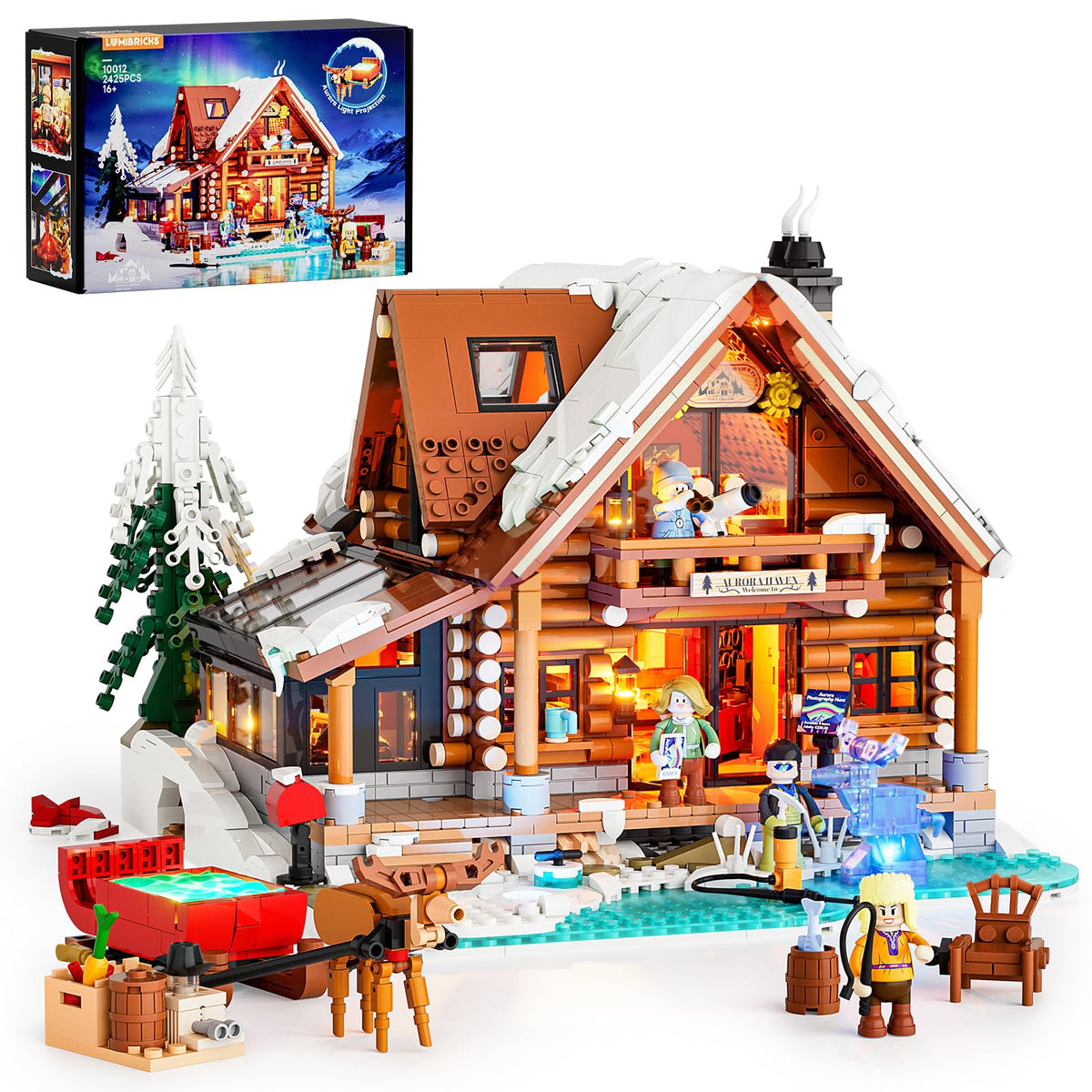 LUMIBRICKS Aurora-Cabin Christmas Lighting-Building-Bricks Set - 2425 Pcs Retro House Winter Lodge LED Light Construction Building Christmas Village Model Set for Adults and Families 🍁 All In One Marketplace Canada
