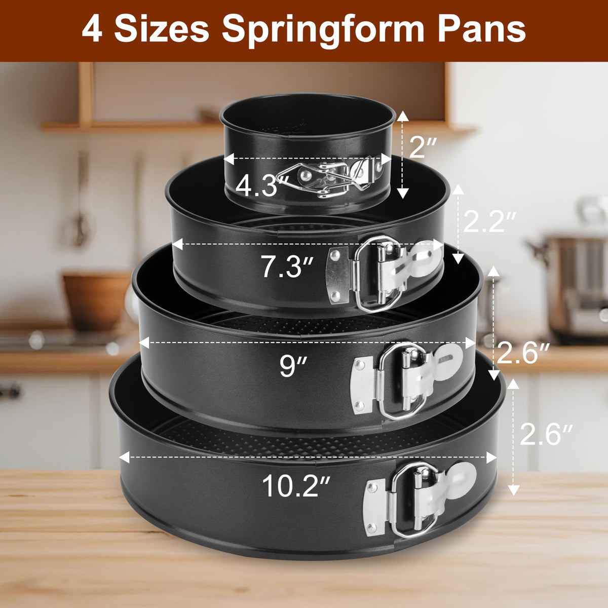 isheTao Springform Cake Pan Set of 4 (4” 7” 9” 10”), Black Cheesecake Pan, Round Nonstick Baking Pans Spring Form for Cheesecake, Removable Bottom, Leakproof Bakeware Sets 🍁 All In One Marketplace Canada