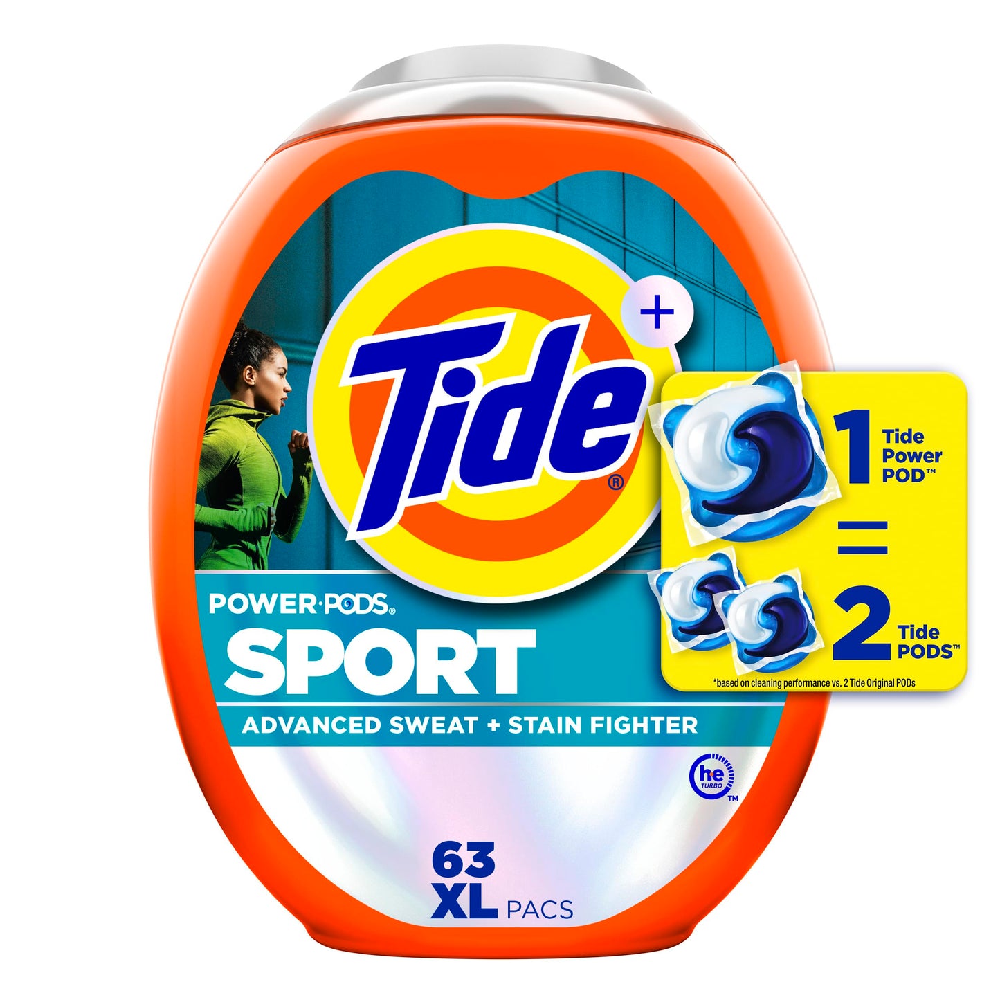 Tide Power Pods Sport Laundry Detergent Pacs, Advanced Sweat + Stain Fighter, 63 Count Tide