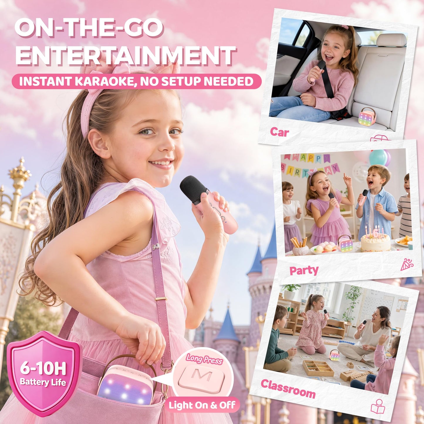 YLL Mini Karaoke Machine for Kids Adults, Bluetooth Speaker with 2 Wireless Microphones, TOP Christmas Birthday Gifts Toys for Girls Ages 3, 4, 5, 6, 7, 8, 9,10,11,12+ Years Old Toddler(Pinkcolor)