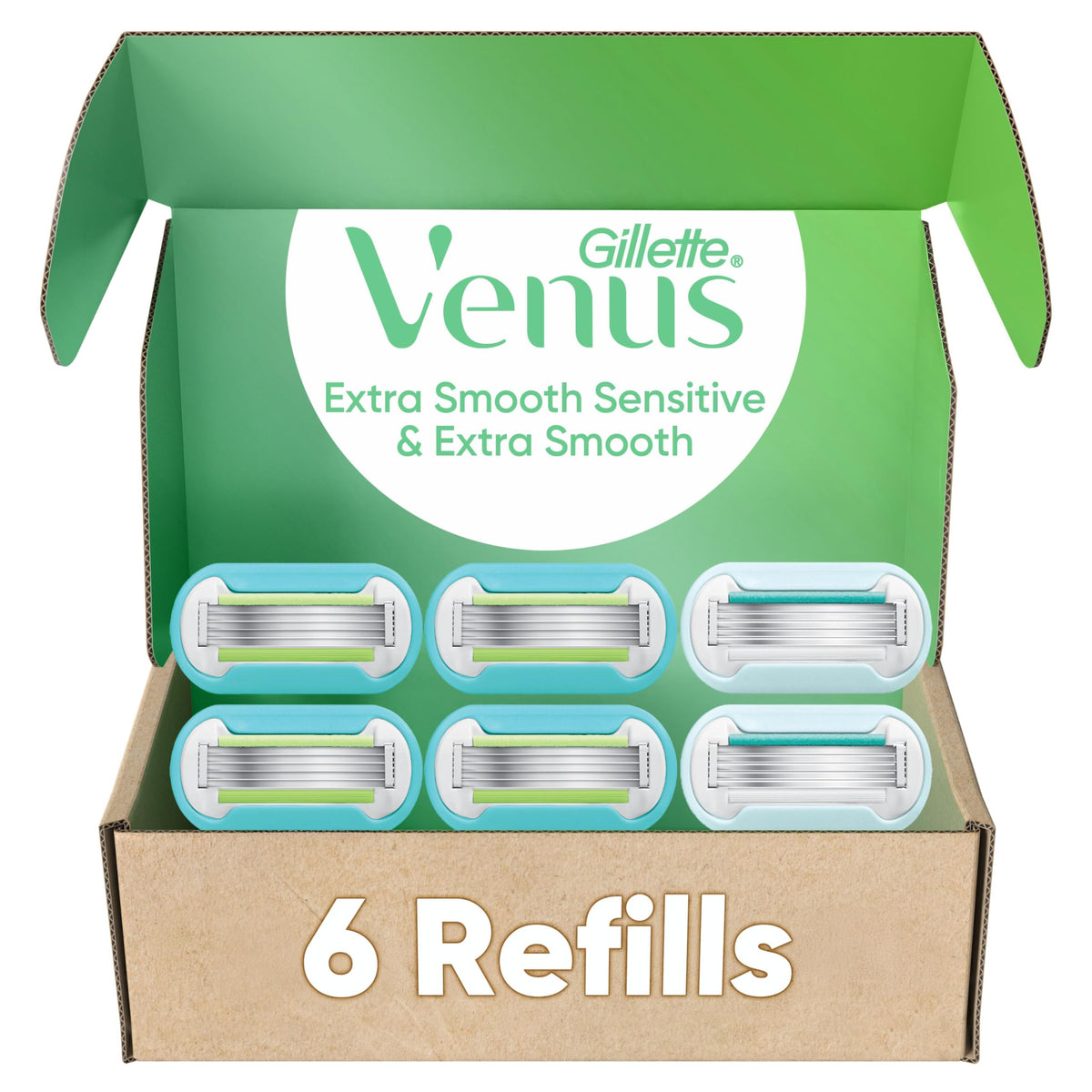 Gillette Venus Razor Blades Refill for Women, Extra Smooth + Extra Smooth Sensitive Razors Refill, 5-Blade Cartridges, 6 Refills